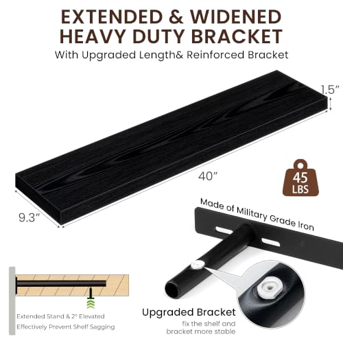Dreamland 40Inch Black Floating Shelves 9.3" Deep Wall Mounted Set of 2 - color: Black, size: 9.3"D x 40"L