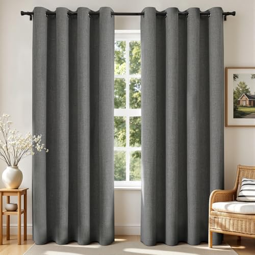 Joydeco Blackout Curtains 63 Inches Long 2 Panels Burg, Room Darkening Curtains for Bedroom, 100% Black Out Textured Thermal Drapes Privacy Protection 2 Panels Set(W52 x L63 Inch, Grey) - color: Dark Grey, size: 52"W x 63"L (Pack of 2)