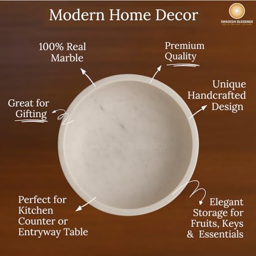 SWADESHI BLESSINGS HandCrafted Marble Decorative Bowl for Home Decor, 10.5"
