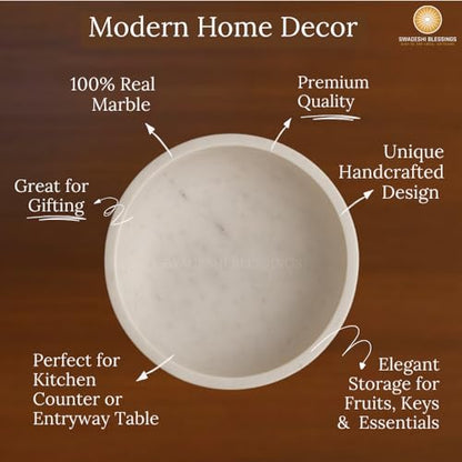 SWADESHI BLESSINGS HandCrafted Marble Decorative Bowl for Home Decor, 10.5"
