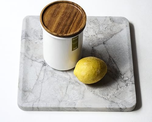 astavostone Natural Grey-White Marble Square Decorative Tray, 10.6 in