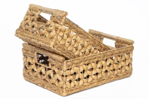 NAYA Set of 2L (16.5"&15") Water Hyacinth Wicker Shelf Storage Baskets - size: Set 2 Medium - Large
