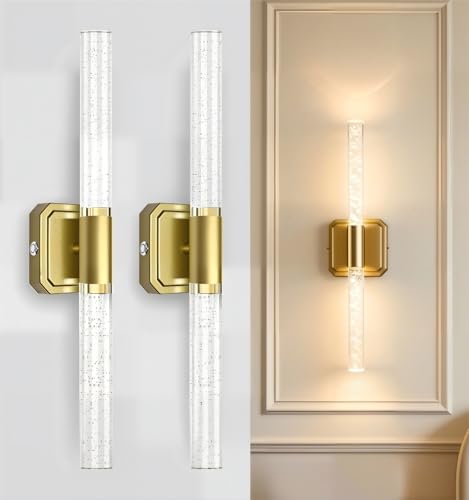 Gold Wall Sconces Battery Operated , Rechargeable Wall Lights Set Of 2 - size: 20.5 Inch-2PK