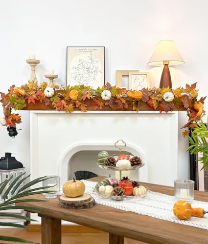 6ft Pumpkin Maple Leaf & Berries Fall Garland with Light String