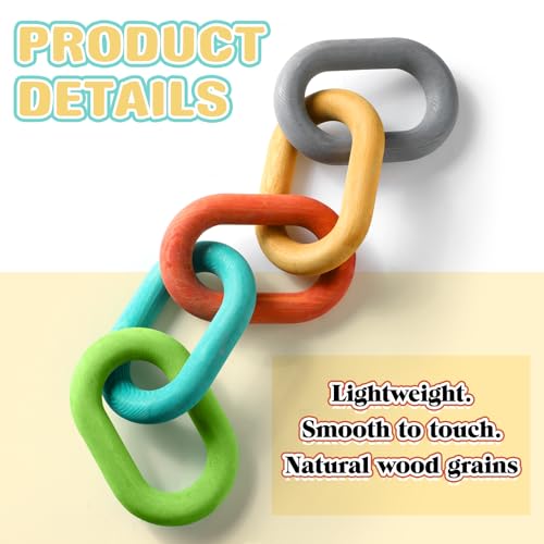 Amyhill 5 Chain Link Decor Mid Century Modern Decor Wood Decoration Colorful Rustic Decorative Wooden Chain Modern Farmhouse Shelf Statue for Home Living Room Bookshelf Aesthetic Art