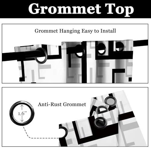 Black and White Modern Blackout Curtains, 52 x 84 Inch, Grommet, 2 Panels - color: P2-black, size: 52"W x 84"L (Pack of 2)