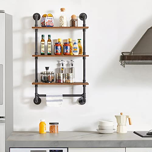 IBUYKE 3-Tiers Industrial Pipe Shelves with Towel Bar RF-TM015 - size: 3 Tier with Tower Bar