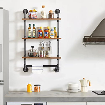 IBUYKE 3-Tiers Industrial Pipe Shelves with Towel Bar RF-TM015 - size: 3 Tier with Tower Bar