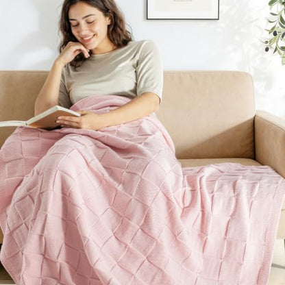 Whale Flotilla Checkered Knit Throw Blanket for Couch, Pink - color: Pink, size: 60x80 Inch