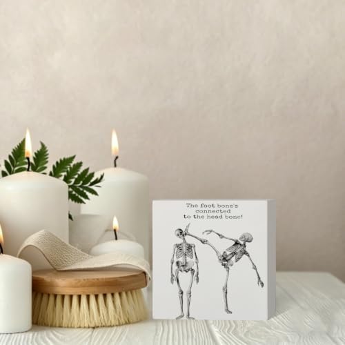 Spooky Halloween Skeleton Anatomy Wooden Box Sign Desk Decor - color: Skeleton Anatomy