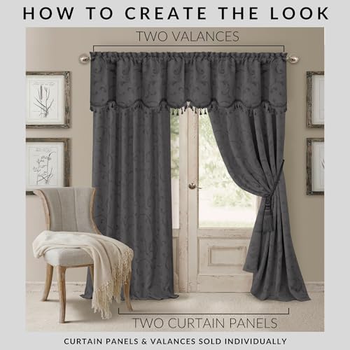 Mia Beaded Scallop Valance, Gray - 52" W x 19" L - color: Grey