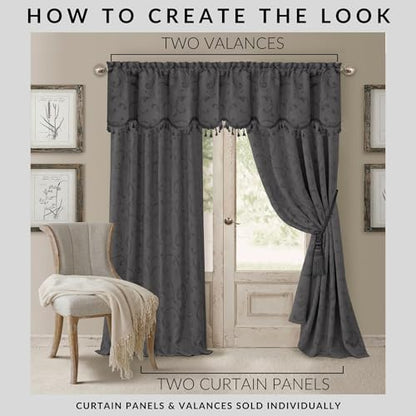 Mia Beaded Scallop Valance, Gray - 52" W x 19" L - color: Grey