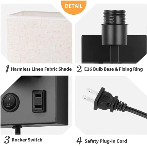 HAITRAL Wall Sconces Plug in with Bulbs - Wall Lamps for Bedroom with USB and Outlet,Sconces Wall Decor Set of 2 with Switch and Bulb Wall Light Fixtures for Living Room,Bedroom(Include Bulbs)-Black