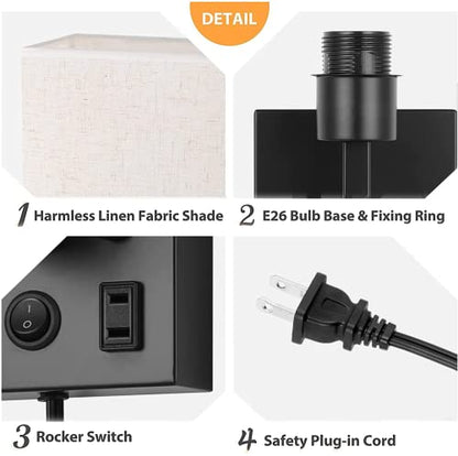 HAITRAL Wall Sconces Plug in with Bulbs - Wall Lamps for Bedroom with USB and Outlet,Sconces Wall Decor Set of 2 with Switch and Bulb Wall Light Fixtures for Living Room,Bedroom(Include Bulbs)-Black
