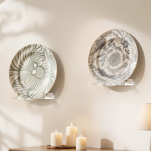 Wall-Mount Acrylic Display Shelf for Plates, Acrylic Plate Stand with Adjustable Display Angle, Ideal Hanger for 6-16 Inch Plates, Picture Frames, Bowl, Certificate, Artwork, Silver Pegs - 1 Pack - color: Silver Pegs