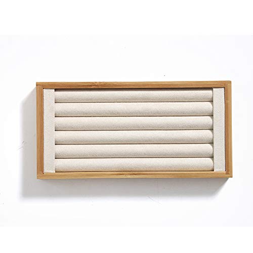 Coward Bamboo Ring Display Holder Jewelry Storage Tray Organizer Ring Stand For Home Desk or Shop Store Selling Show(beige) - color: Beige Velvet
