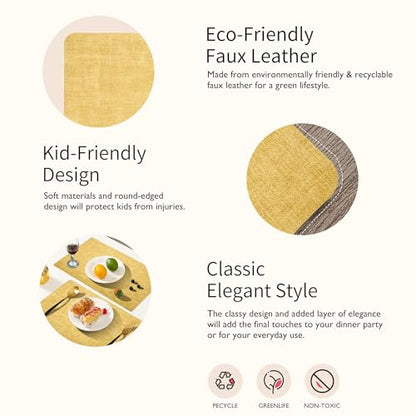 Maxpearl Faux Leather Placemats Set of 6, Easy to Clean, Light Yellow - color: Light Yellow