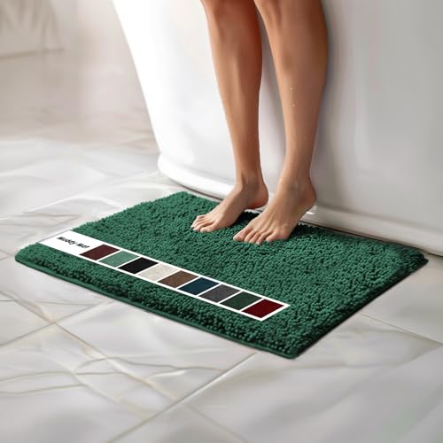 Muddy Mat Chenille Bathroom Rugs Quick Dry Microfiber Mats Non Slip Washable, Extra Thick, Soft and Highly Absorbent Bath Mats for Bathroom, Kitchen, and Shower Floor - Dark Green Small 28"X18" - color: Dark Green, size: 18" x 28"