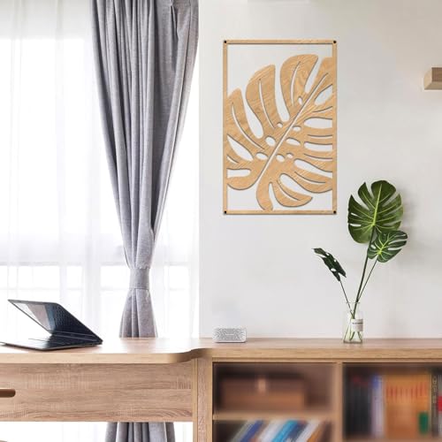 Resama 3 Pack Wooden Metal Monstera Palm Leaf Wall Decor - color: Oak