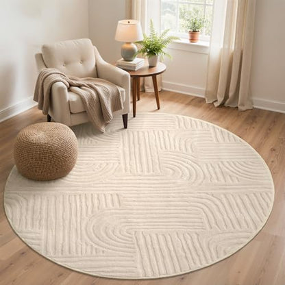 GENIMO Soft 8FT Round Rug Beige Washable for Living Room, High Low Pile - color: Arch Beige, size: 8' (Round)