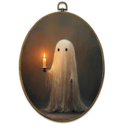 Mcehtle Spooky Halloween Ghost Wall Art Decor, Whimsical Dark Academia Gothic Framed Canvas Prints 8.6x11.4, Dark Academia Round Wall Hanging Artwork Decorations for Bedroom Gallery - color: Colour 19