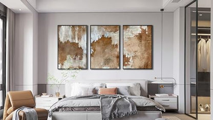 Large Framed Canvas Wall Art, Rustic Brown Abstract Prints, 16"x24"x3 - color: sepia, size: 16" X 24" X 3pcs Framed