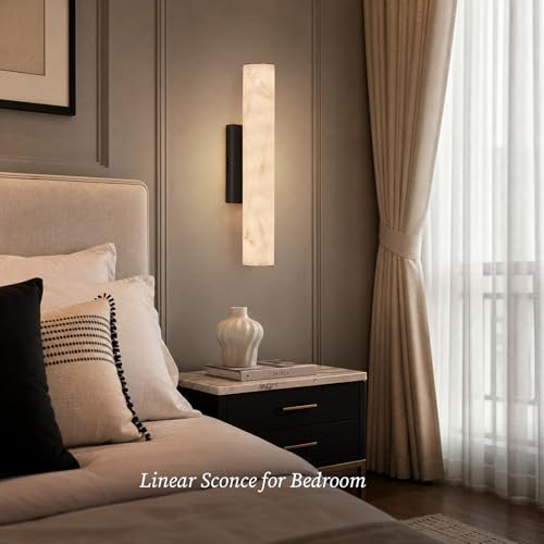 Alabaster Wall Sconce, 20" Matte Black Linear Wall Sconces, 3000K Dimmable Artisan-Cast Alabaster Sconce for Living Room, Modern Wall Lighting for Bathroom, Bedroom, Hallway, 1 Pack, Faux Alabaster - color: Black-20in-1pcs