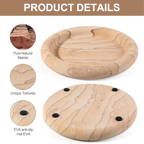 Natural Marble Vanity Tray, 9.45" Sandstone Texture Round Decorative Trays - color: Sandstone