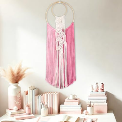 LB Pink Macrame Wall Hanging for Bedroom Headboard,10X30 Inch - color: Pink