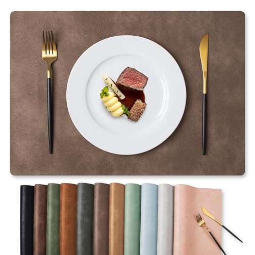 MOSAYT Vinyl Faux Leather Placemats, Set of 6, Brown - color: Brown