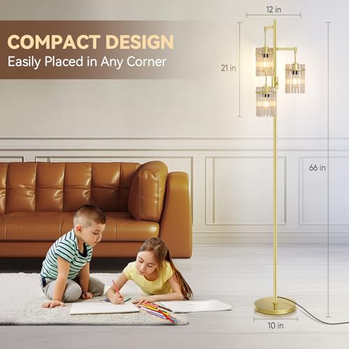 Crystal Gold Glass Tree Floor Lamp for Living Room for Farmhouse Industrial - size: 66 inch Tall Gold