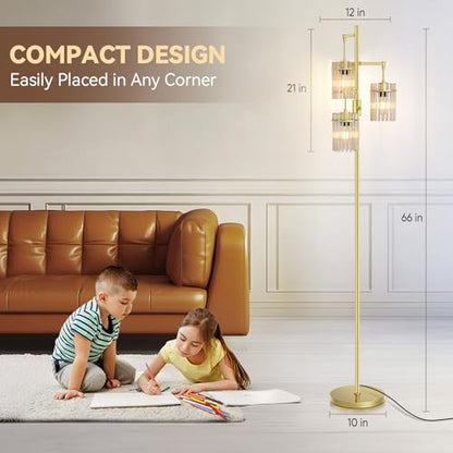 Crystal Gold Glass Tree Floor Lamp for Living Room for Farmhouse Industrial - size: 66 inch Tall Gold