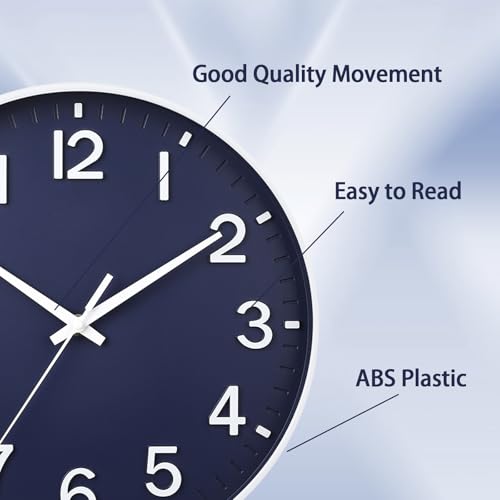 10 Inch Wall Clock Battery Operated Silent Non Ticking Clock Navy Blue Modern Round Wall Clock with 3D Numbers Decorative for Kitchen Bedroom Living Room Office Classroom - color: Navy Blue, size: 10 inch