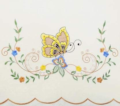 GOHD Dancing Butterfly 3pcs Embroidery Cafe Curtains with cutworks,Yellow - color: Yellow