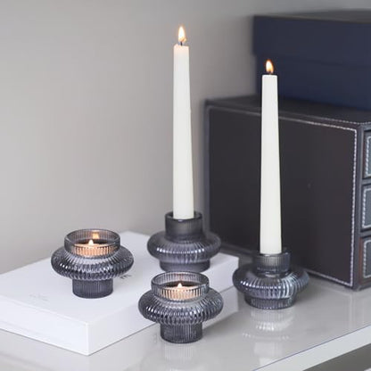 VOHO Smoky Grey Taper Candle Holders Set of 6, Candle Sticks Holder Decor - color: Gray