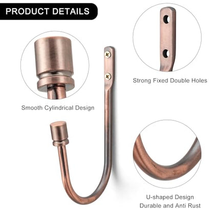 Brass Curtain Holdbacks 2pcs, Wall Mounted Drapery Tiebacks with Screws, Heavy Duty Metal Decorative Window Drapery Holder Curtain Hook - color: Brass-01