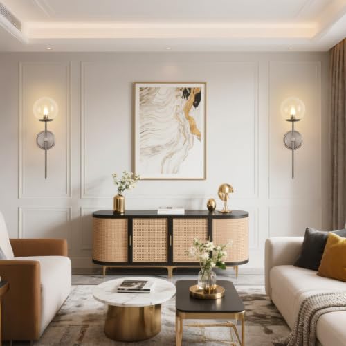 Globe Battery Operated Sconce Set of 2 with Clear Glass Lampshade - color: Brushed Nickel-Clear