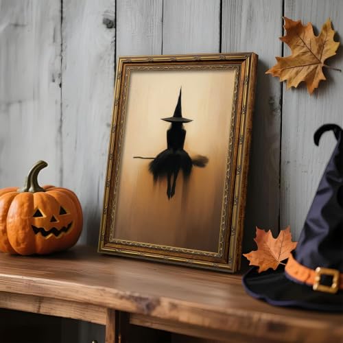 Vintage Gold Framed Halloween Canvas Wall Art, (Witch, 8"x10", Framed) - color: Witch, size: 10"L x 8"W