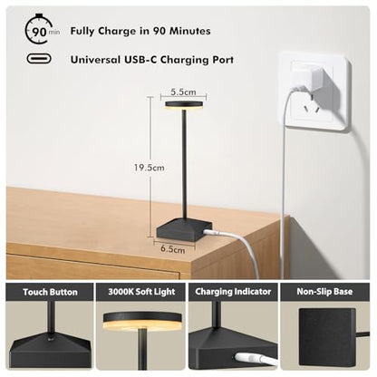 3 Pack Small Black Rechargeable Cordless Table Lamps Dimmable - color: Black-C