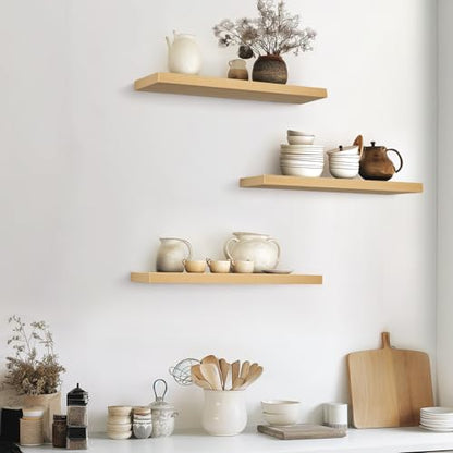BAYKA Light Oak-Toned Floating Shelves 22.5in, Set of 3, Wall Mounted Shelf - color: G. Oak-toned - Mid-century Revival Style, size: 22.5inches