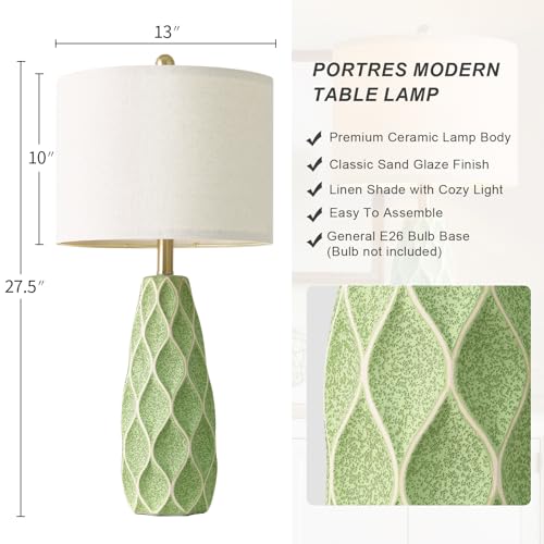 Ceramic Table Lamps Set of 2, 27.5" Green Lamps for Bedroom Living Room - color: Green, size: Large - 27.5’‘