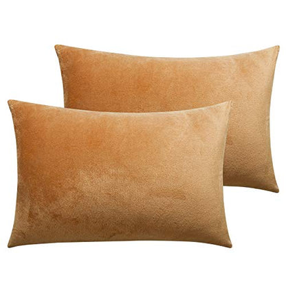NTBAY Toddler Velvet Pillowcases, Set of 2, Zipper, Camel - color: Camel, size: 18" x 13" (Pack of 2)