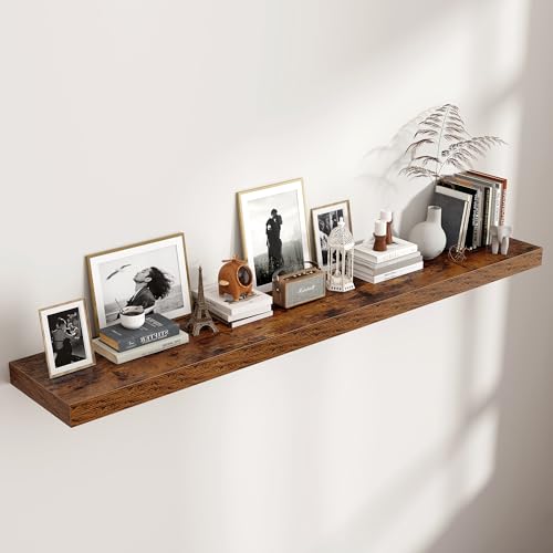 72 Inch Floating Shelves for Wall, 12"D Wood Storage Shelves, Brown Finish - color: Brown, size: 72 Inch