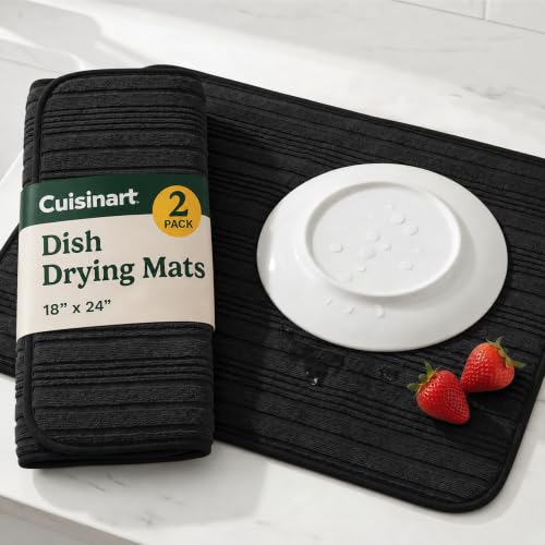 Cuisinart Dish Drying Mat for Kitchen Counter, 2-Pack XL 18"x24" - color: Horizontal stripes Black