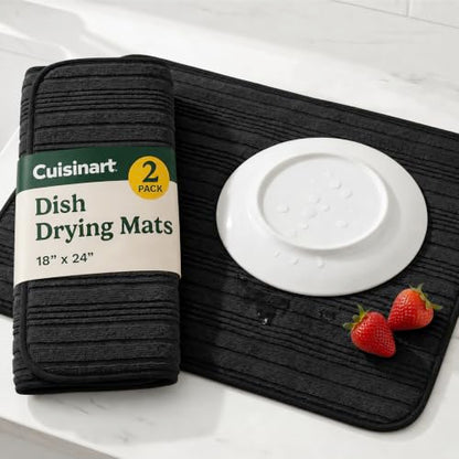 Cuisinart Dish Drying Mat for Kitchen Counter, 2-Pack XL 18"x24" - color: Horizontal stripes Black