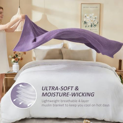 EMME Muslin Cotton Blanket Adults Heather Purple Throw XL 50"x70" - color: 14 - Purple, size: Large Throw (50" X 70")