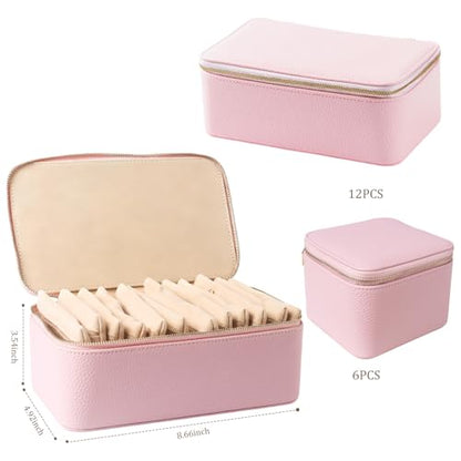 Travel Jewelry Case with 12 Velvet Zipped Pouches Bags, Hot Pink - color: Hot Pink - 12 Pouch