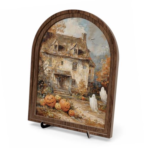 Cute Ghosts Arched Wood Frame Tabletop Decor, Halloween Autumn Wall Art - color: Color 10