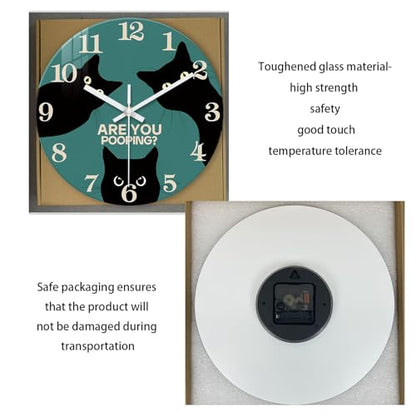 XNM 14 Inch Modern Black Cat Glass Wall Clocks Battery Operated - color: Black1, size: 14 Inch