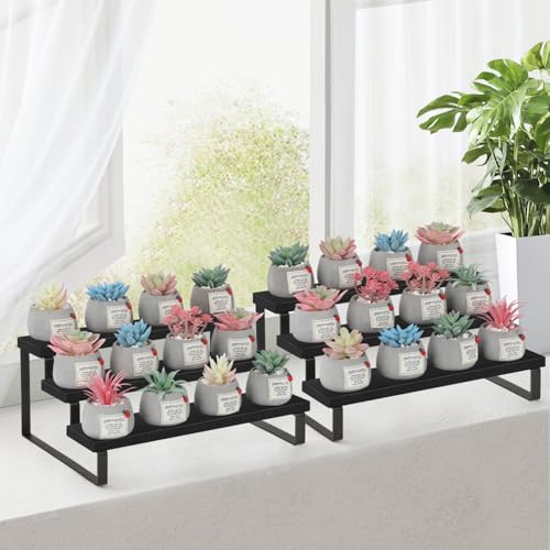 YINMIT Wooden Display Riser Stand, Tiered Perfume and Cologne Organizer Stand, 3 Tier Spice Rack Organizer, Rustic Display Shelf for Candles (3 Tier,2Pack,Black) - color: 3 Tier,2 Pack,Black
